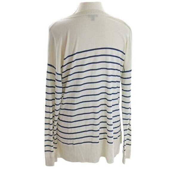 Talbots Sweater Womens Size M Ivory Navy Blue Striped V-Neck Lightweight - Picture 5 of 7